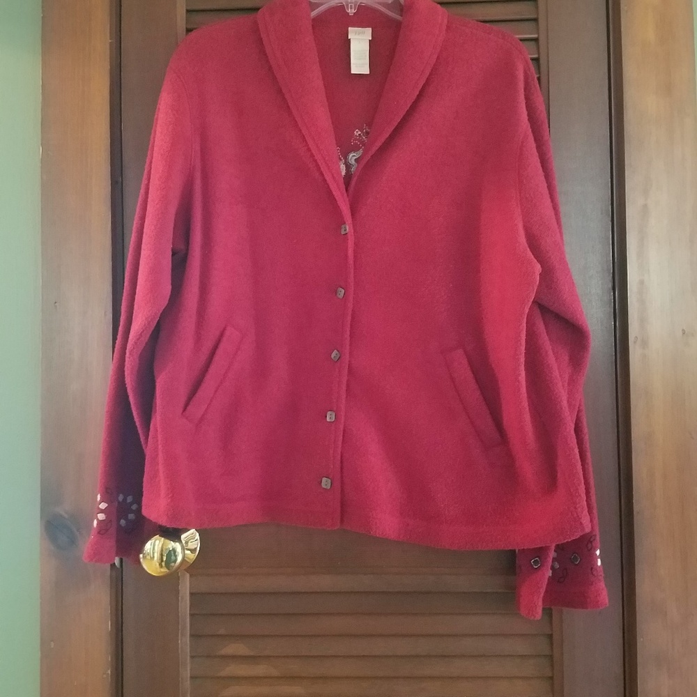 Ladies fleece embroided detailed button front jack